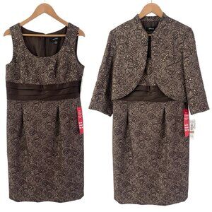 Size‎ 12 NEW BROWN FLORAL JACQUARD SHEATH DRESS & BOLERO JACKET Evening Wedding